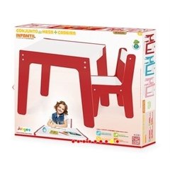 Kit Conjunto Mesa Infantil Em Madeira Com Cadeira Vermelha Mesinha Didática - comprar online