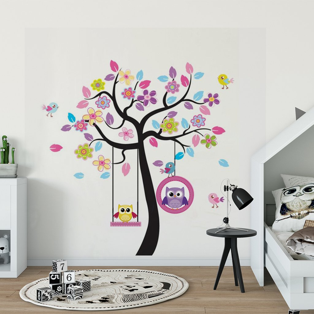 Autocolantes de parede para crianças - coruja cor-de-rosa e cinzenta