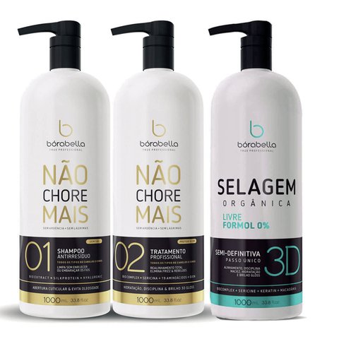 Borabella Kit Progressiva Não Chore Mais 2x1L + Selagem 3D Semi Definitiva 1L