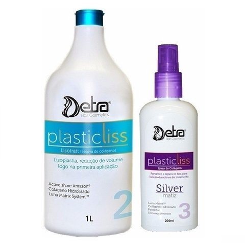 Detra Progressiva Plastic Liss Combo Passo 2 Ativo 1000ml + Spray de Colágeno 200ml - R