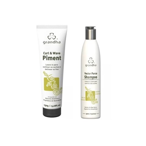 Grandha Vector Force Shampoo 300ml + Grandha Curl & Wave Piment 150g Leave-in Ativador De Cachos