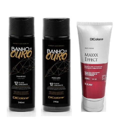 Kit Dicolore Banho de Ouro Shampoo 240ml + Banho de Ouro Máscara 240g + Maxxx Effect K.Suply 200ml