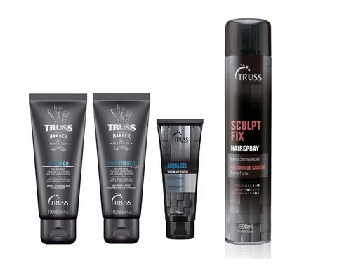 Truss For Men Barber & Mustache Shampoo 100ml + Condic 100ml + Acqua Gel 180g + Sculpt Fix 500ml