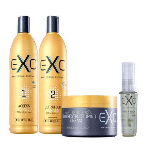 Kit Exo Hair Exoplastia Alisamento 2x500ml + Nanotron Mask Reconstrução 250g + Shine NBright Óleo de brilho