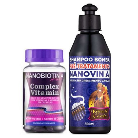 Kit Nanovin A Complexo Vitaminico 30cap + Shampoo Bomba Krina de Cavalo 300ml