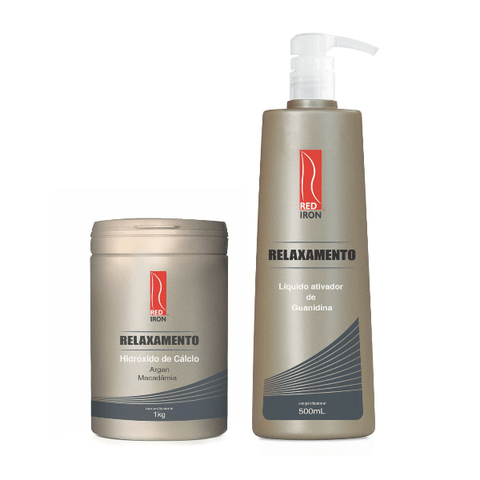 Kit Red Iron Relaxamento Guanidina Líquido Ativador 500ml + Relaxer de Cálcio 1Kg