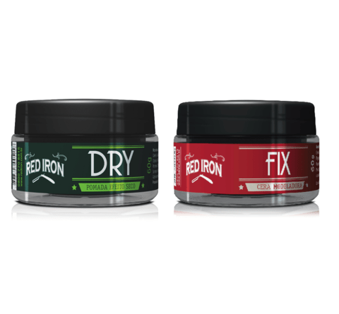 Kit Red Iron Red Fix Wax Cera Modeladora 60g + Pomada Modeladora Red Dry 60g