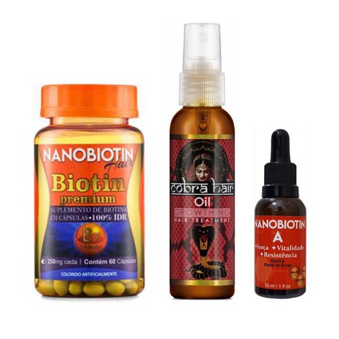 Nanovin A Kit Biotin Premium 30cap + Cobra Hair Oil 60ml + Biotin Blend Ervas 30ml