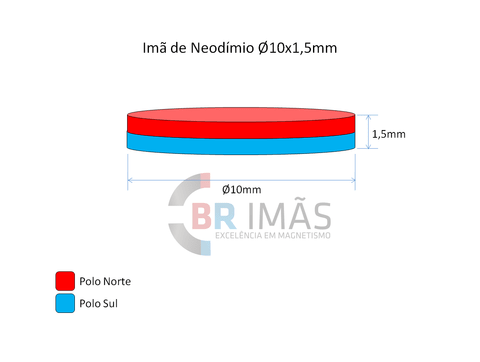 Imã Neodímio N35 Ø10x1,5mm - Disco - loja online