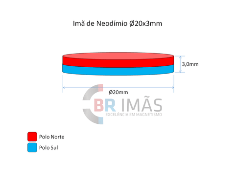 Imã Neodímio N35 Ø20x3mm - Disco