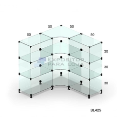 Balcão de vidro modulado em L 1,00X1,00x30cm