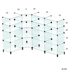 Balcão de vidro modulado em L 1.50X1,00X1,00X0,30CM