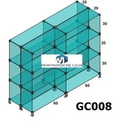 Balcão de vidro central meio de loja 1,20x1,00x0,40cm GC008