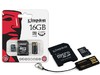 CARTAO DE MEMORIA CLASSE 4 KINGSTON MBLY4G2/16GB MULTIKIT COM MICRO SDHC DE 16GB + ADAPTADOR SD + ADAPTADOR USB