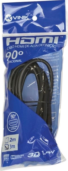 CABO HDMI MACHO X HDMI MACHO 1.4V 3 METROS 1 CONECTOR PADRÃO 1 CONECTOR 90 GRAUS 19 PINOS HA90-3 na internet