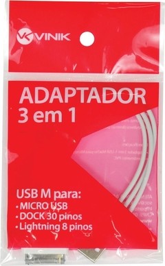 ADAPTADOR 3 EM 1 USB MACHO X MICRO USB/LIGHTNING/DOCK 30 PINOS USB-ALL - comprar online