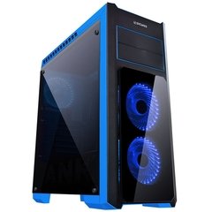 GABINETE MID-TOWER TANK AZUL COM 3 FANS LED AZUL LATERAL EM VIDRO TEMPERADO - TANPAAZ3FCVT