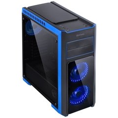 GABINETE MID-TOWER TANK AZUL COM 3 FANS LED AZUL LATERAL EM VIDRO TEMPERADO - TANPAAZ3FCVT - loja online