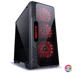 GABINETE GAMER LUMIA PRETO COM 7 CORES LED, 3 FANS RGB E ACRÍLICO FULL WINDOW FONTE EM BAIXO COM COVER 09GALM7-3RGB