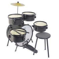 BATERIA INFANTIL ROCK KIDS, COM BANCO, PRATO E 1 PAR DE BAQUETAS, PBKD14018 PRETA