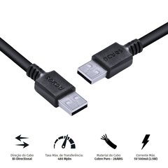 CABO USB A 2.0 MACHO PARA USB A 2.0 MACHO 2 METROS - PUAM2-2 - comprar online