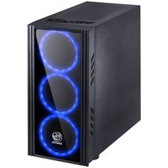 GABINETE MID-TOWER SATURN PRETO COM 3 FANS LED AZUL LATERAL EM ACRÍLICO - SATPTAZ3FCA - loja online