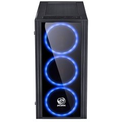 Imagem do GABINETE MID-TOWER SATURN PRETO COM 3 FANS LED AZUL LATERAL EM ACRÍLICO - SATPTAZ3FCA