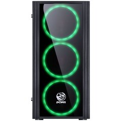 GABINETE MID-TOWER SATURN PRETO COM 3 FANS LED VERDE LATERAL EM ACRÍLICO FRONTAL EM VIDRO TEMPERADO - SATPTVD3FCA - comprar online