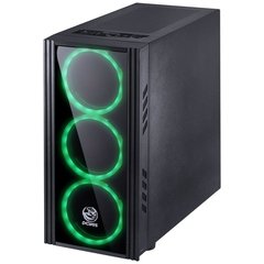 GABINETE MID-TOWER SATURN PRETO COM 3 FANS LED VERDE LATERAL EM ACRÍLICO FRONTAL EM VIDRO TEMPERADO - SATPTVD3FCA - loja online