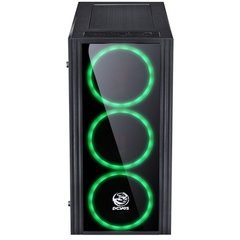 Imagem do GABINETE MID-TOWER SATURN PRETO COM 3 FANS LED VERDE LATERAL EM ACRÍLICO FRONTAL EM VIDRO TEMPERADO - SATPTVD3FCA