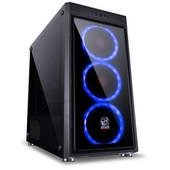 GABINETE MID-TOWER JUPITER PRETO COM 3 FANS LED AZUL FRONTAL E LATERAL EM VIDRO TEMPERADO - JUPPTAZ3FCV