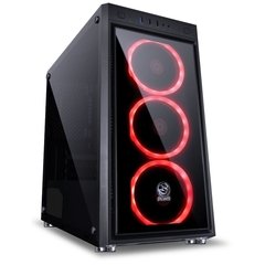 GABINETE MID-TOWER JUPITER PRETO COM 3 FANS LED VERMELHO FRONTAL E LATERAL EM VIDRO TEMPERADO - JUPPTVM3FCV