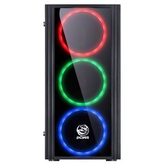 GABINETE MID-TOWER SATURN PRETO COM 3 FANS LED RGB LATERAL EM ACRÍLICO FRONTAL EM VIDRO TEMPERADO - SATPT7C3FCA - Preech Informática - Informática e suas tecnologias