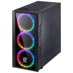 Imagem do GABINETE MID-TOWER SATURN PRETO COM 3 FANS LED RGB LATERAL EM ACRÍLICO FRONTAL EM VIDRO TEMPERADO - SATPT7C3FCA