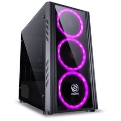 Imagem do GABINETE MID-TOWER SATURN PRETO COM 3 FANS LED RGB LATERAL EM ACRÍLICO FRONTAL EM VIDRO TEMPERADO - SATPT7C3FCA