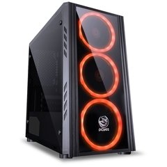 GABINETE MID-TOWER SATURN PRETO COM 3 FANS LED RGB LATERAL EM ACRÍLICO FRONTAL EM VIDRO TEMPERADO - SATPT7C3FCA