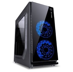 GABINETE GAMER VX GAMING CRATER COM JANELA ACRÍLICA PRETO COM 2 X FAN FRONTAL 120MM 15 PONTOS DE LED AZUL