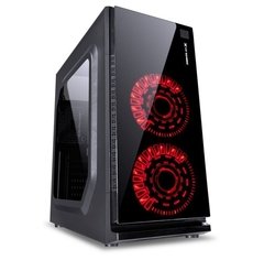 GABINETE GAMER VX GAMING CRATER COM JANELA ACRÍLICA PRETO COM 2 X FAN FRONTAL 120MM 15 PONTOS DE LED VERMELHO