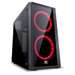 GABINETE GAMER VX GAMING ARIES COM LATERAL ACRÍLICA PRETO 2 X FAN FRONTAL LED VERMELHO