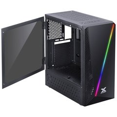 GABINETE GAMER VX GAMING PYXIS COM JANELA ACRÍLICA COM DOBRADIÇA PRETO FRONTAL COM FITA LED RGB - loja online