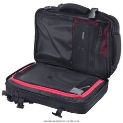 MOCHILA PARA NOTEBOOK ATÉ 15.6" TRAVELTECH PRETA COM DETALHES EM VERMELHO - TB-2 - Preech Informática - Informática e suas tecnologias