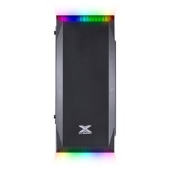 GABINETE GAMER VX GAMING BOREALIS COM JANELA ACRÍLICA COM DOBRADIÇA PRETO FRONTAL COM FITA LED RGB - Preech Informática - Informática e suas tecnologias