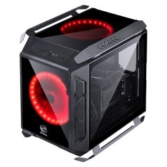 GABINETE CUBO ALPHA PRETO COM 2 FANS 200MM LED RGB - FRONTAL, TOPO E LATERAIS EM VIDRO TEMPERADO - ALPTRGB2FCV - comprar online