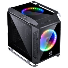 GABINETE CUBO ALPHA PRETO COM 2 FANS 200MM LED RGB - FRONTAL, TOPO E LATERAIS EM VIDRO TEMPERADO - ALPTRGB2FCV na internet