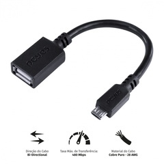 ADAPTADOR OTG MICRO USB PARA USB 2.0 15CM PRETO CONEXAO COM CELULARES SMARTPHONES TABLETS - PAMUP-15 - comprar online