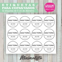 ETIQUETAS COPAS - VASOS MINIMALISTAS - comprar online