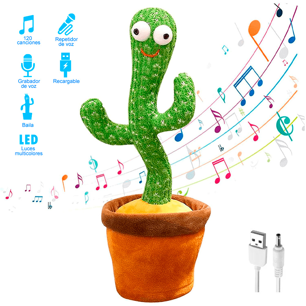 Cactus Bailarin Con Luces Led (Graba mensajes y repite lo que decis)
