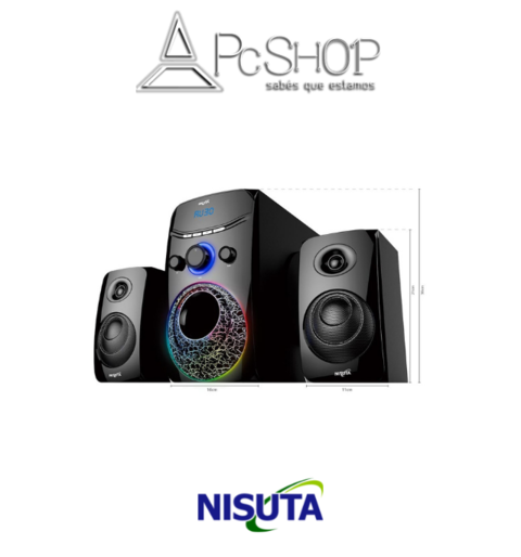 Parlante multimedia 2.1 con FM, Bluetooth, MP3 y luces NISUTA NSPAM21L