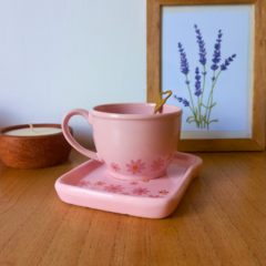 1 Set Flores Rosas (Bandejita + Taza + Cuchara) - comprar online