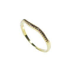 anel semijoia aparador ondulado com zircônias pretas banhado a ouro 18k